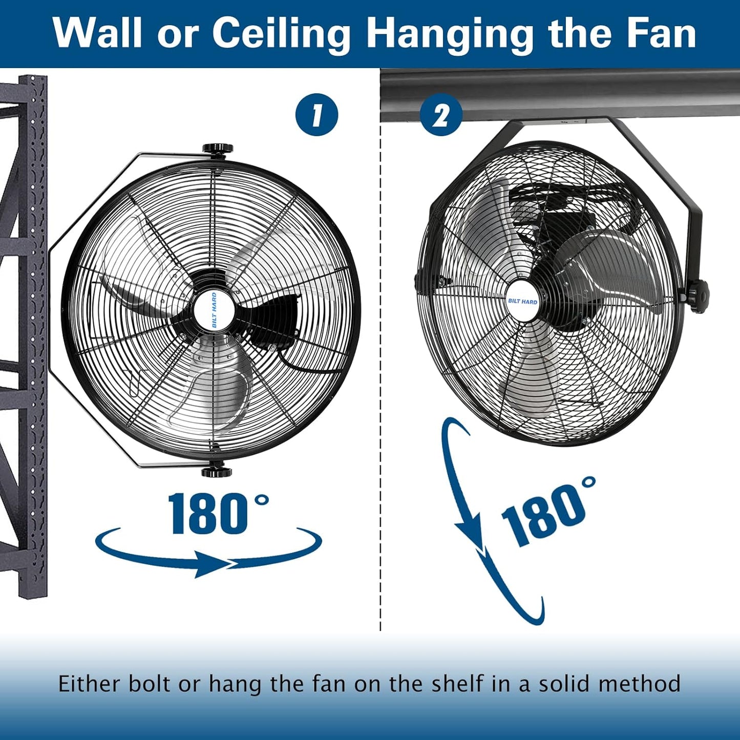 BILT HARD 20 inch Industrial Wall Fan, 4600 CFM, 3-Speeds High Velocity Wall Mount Fan with Sealed Motor, 2 Pack