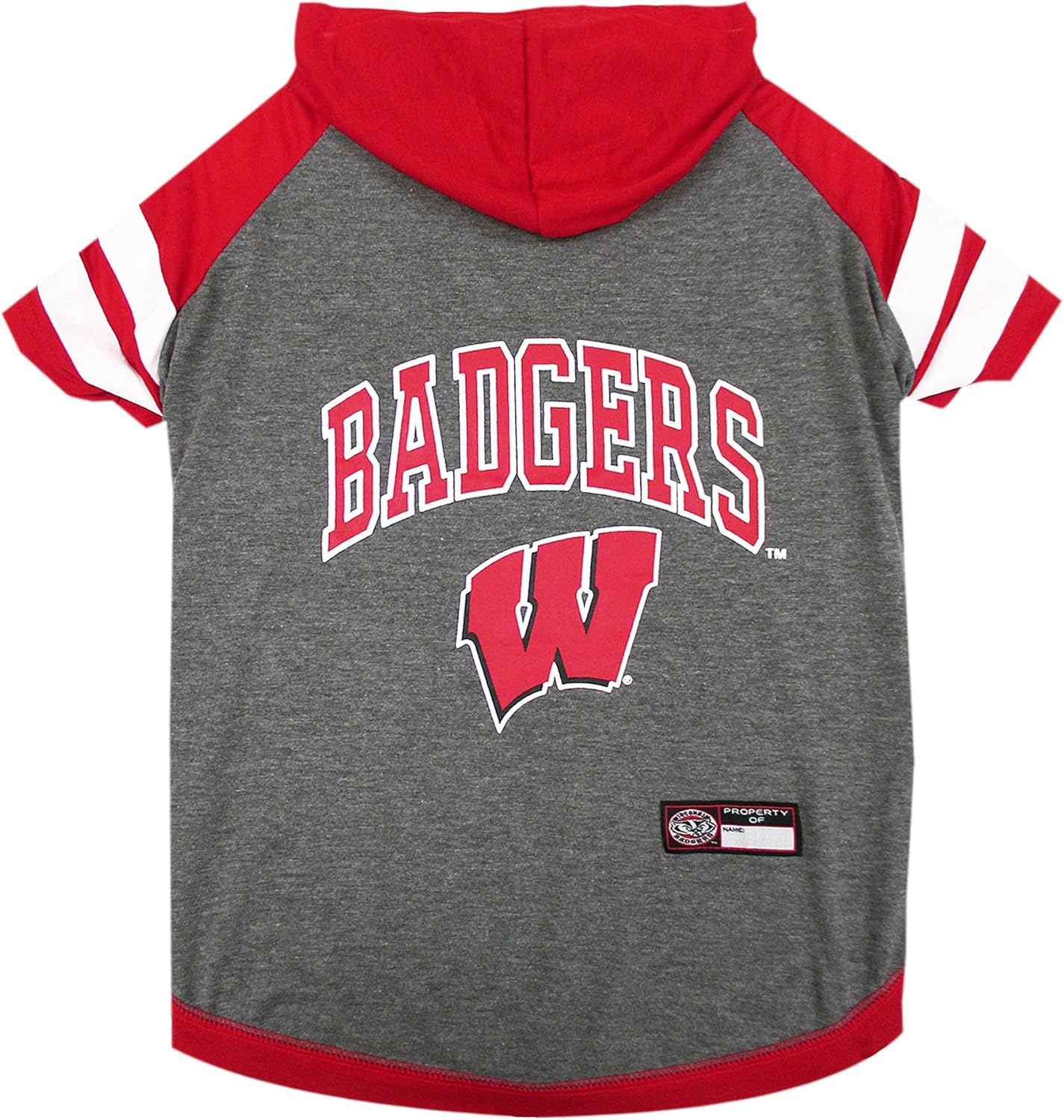 NCAA Wisconsin Badgers Hoodie for Dogs & Cats, Small Collegiate Licensed Dog Hoody Tee Shirt. Sports Hoody T-Shirt for Pets. College Sporty Dog Hoodie Shirt.