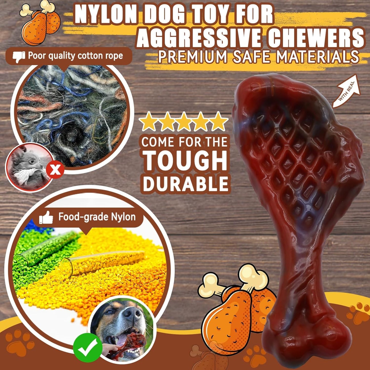 Dog Chew Toys for Aggressive Chewers, Indestructible Dog Toy for for Medium/Large Breed, Tough Nylon Teething Bone Toy to Keep Them Busy,Bacon and Real Beef Flavor (Beef Flavor, 1 Pack)