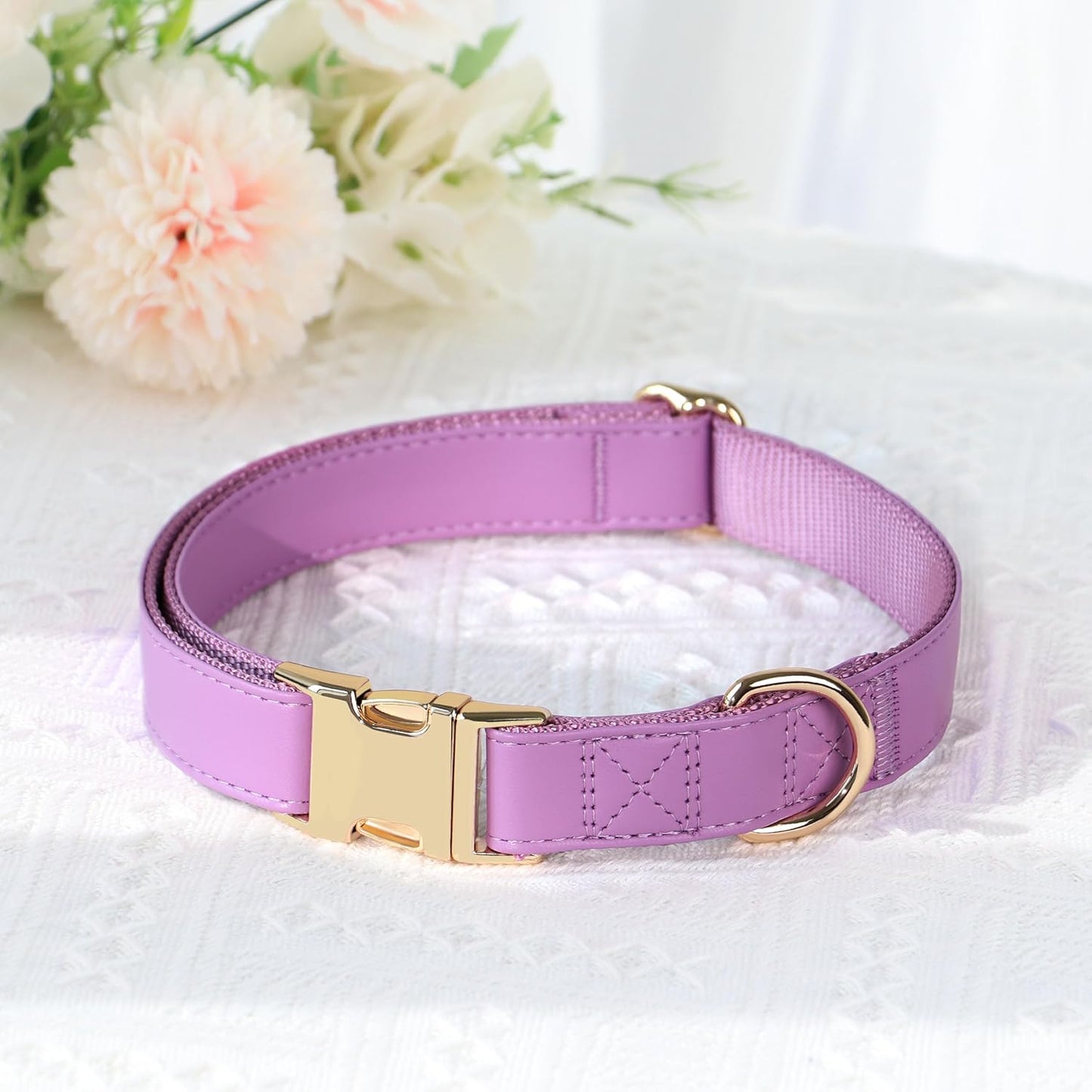 PET ARTIST PU Leather Dog Collar, Bright & Stylish Purple Dog Collar Girl with Quick Release Gold Metal Buckle, Soft Nylon Padded Durable Pet Collars Adjustable for Medium Dogs, Neck Fit 13-19"