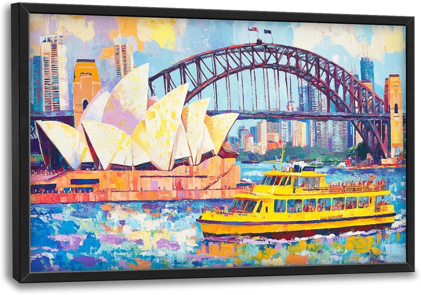 Extra Large Sydney Opera House Framed Wall Art for Living Room,Oversized Abstract Harbour Bridge Cityscape Pictures Wall Decor,Canvas Print Painting Modern Artwork Bedroom Office Bathroom 36L" x 24W"