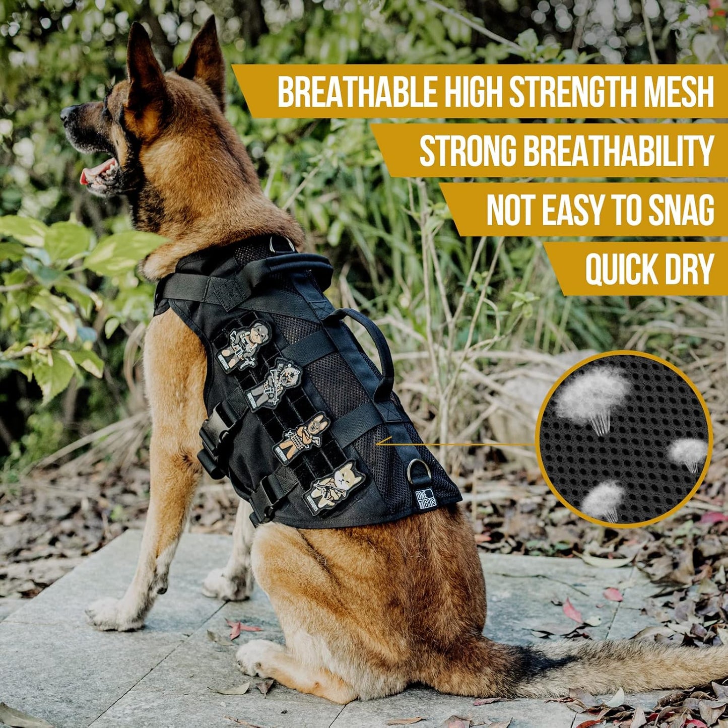 OneTigris No Pull Tactical Dog Harness for Medium Dog, Aire Mesh Dog Vest Harness, Breathable Military Dogs Molle Vests with Handles, Service Dogs Vest for Walking Hiking Training (M, Black)