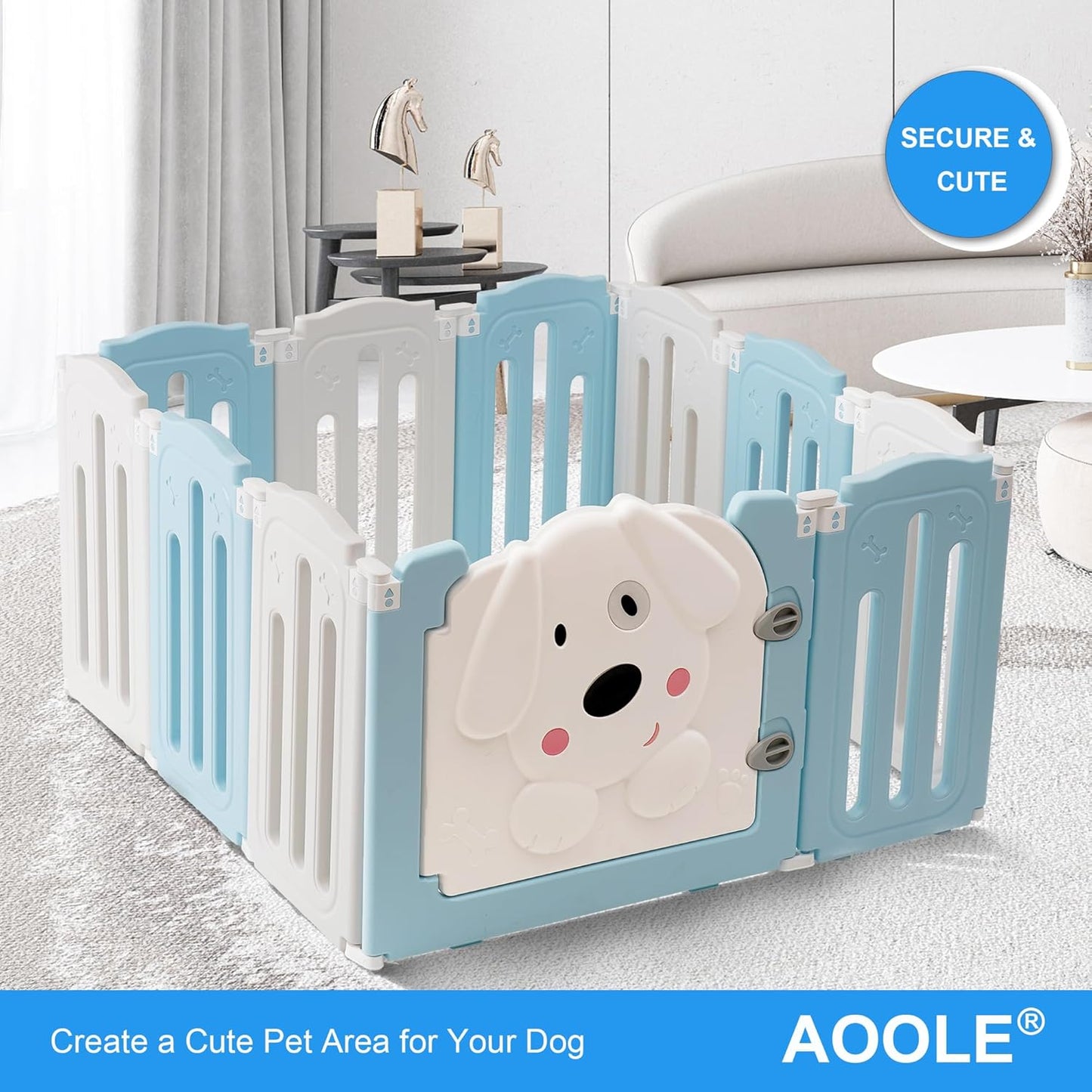 Foldable Dog Play Pen Indoors, Non-Slip Sturdy Puppy Playpen with Door, 25.5" H 10-Panel Adjustable Shape Dog Fence Pen for Small/Medium Dogs, Thickened, Easy to Store