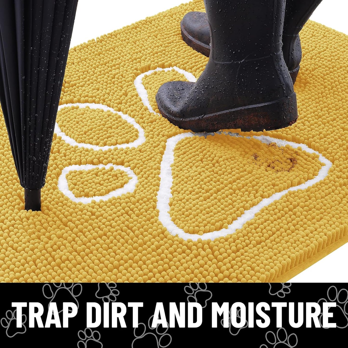 Smiry Dog Door Mat for Muddy Paws, Absorbent Dirt Trapper Non Slip Quick Dry Washable Chenille Mat for Mud Dogs, Entry Rug for Indoor and Outdoor (30x20 Inches, Yellow)
