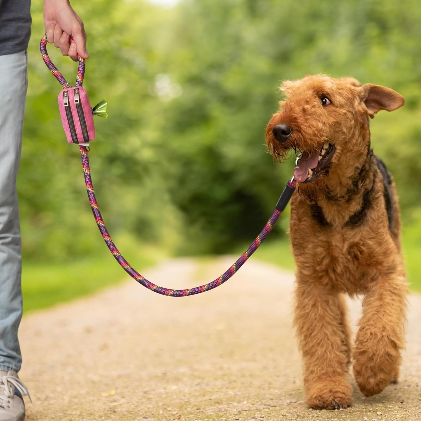 Dog Poop Bag Holder for Leashes - Dog Poop Bag Dispenser and Treat Holder with 2 Waterproof Pouches for Pet Waste Bags and Walking Accessories + 1 Free Roll - Leashrr 2.0 (Teal)