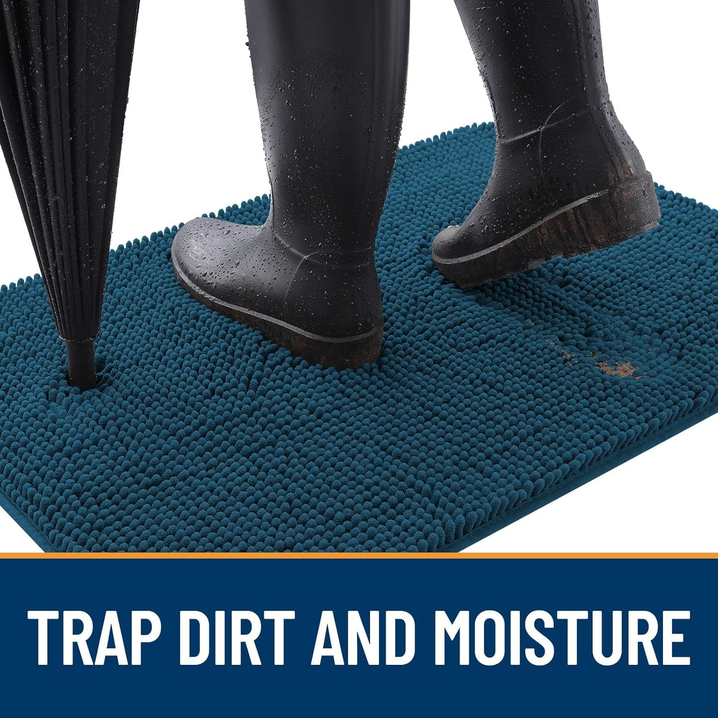 OLANLY Dog Door Mat for Muddy Paws 59x35, Absorbs Moisture and Dirt, Absorbent Non-Slip Washable Doormat, Quick Dry Chenille Mud Mat, Entry Indoor Entryway Carpet for Inside Floor, Atlantic Blue