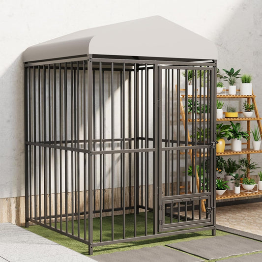 4x4x6 FT Outdoor Dog Kennel,Heavy-Duty Enclosures Outside with UV-Resistant Waterproof Roof Cover and Lock,for Medium and Large Dogs,Easy Assembly