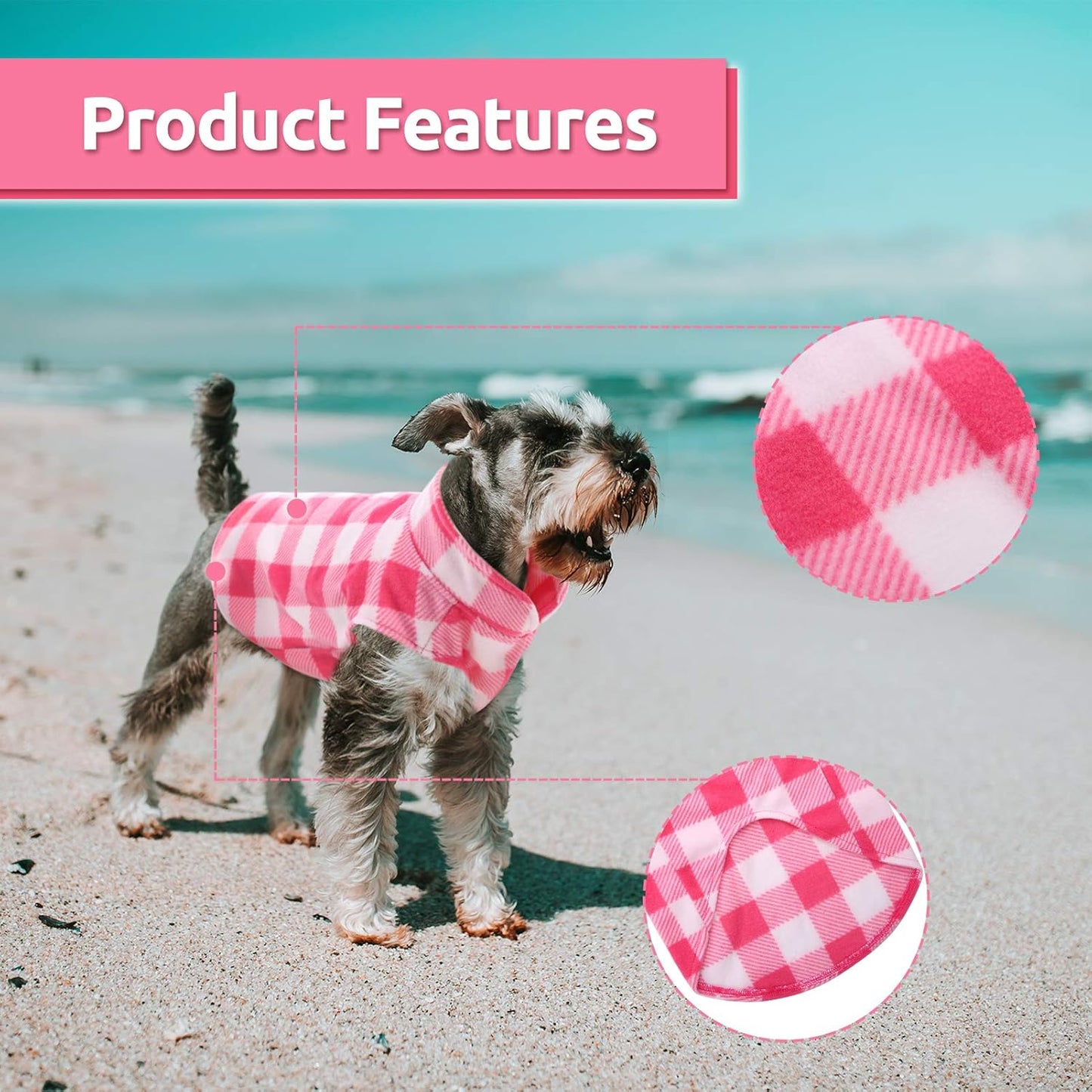 ASENKU Dog Sweater, Plaid Dogs Fleece Vest, Soft Comfortable Pet Pajamas, Warm Winter Puppy Shirt, Cold Weather Coat Jacket Pet Clothes for Small & Medium Dog Breeds, Pink, L