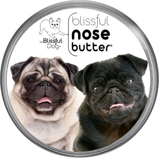 The Blissful Dog Pug Duo Nose Butter for Dry, Cracked Skin, Lick-Safe Dog Nose Balm with Moisturizing Shea Butter, Almond, Olive, and Essential Oils, Pet Supplies, Uncented, 8 oz.