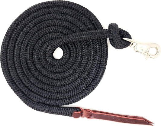 Premium 1/2" Samson EQ Yacht Braid Lead Rope with Nickel Trigger Bull Snap. Option for 12ft, 14ft and 16ft Lengths (Black, 12 FT)