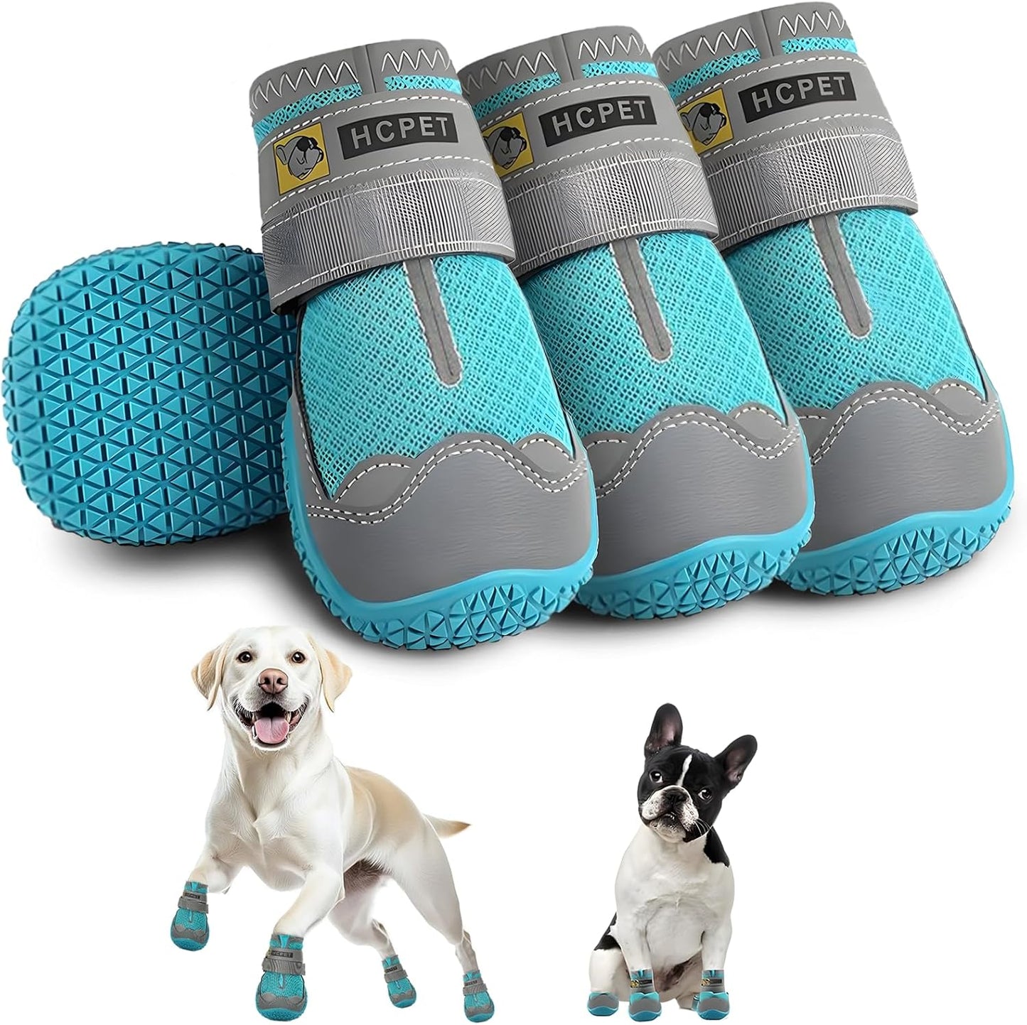 Hcpet Dog Shoes for Large Dogs, Breathable Dog Booties for Small Medium Dogs, Anti-Slip Dog Boots & Paw Protectors for Hot Pavement Winter Snow Hiking with Reflective Straps Blue Size 4