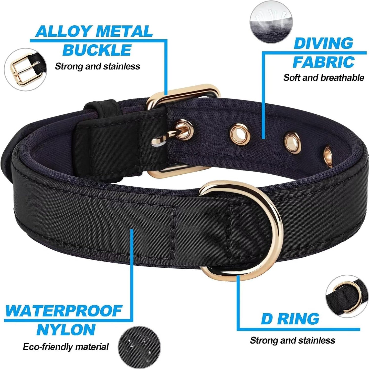 Didog Soft Padded Dog Collars for Small Dogs, Lightweight and Breathable Dog Collar with Metal Buckle for Puppy, Black, S