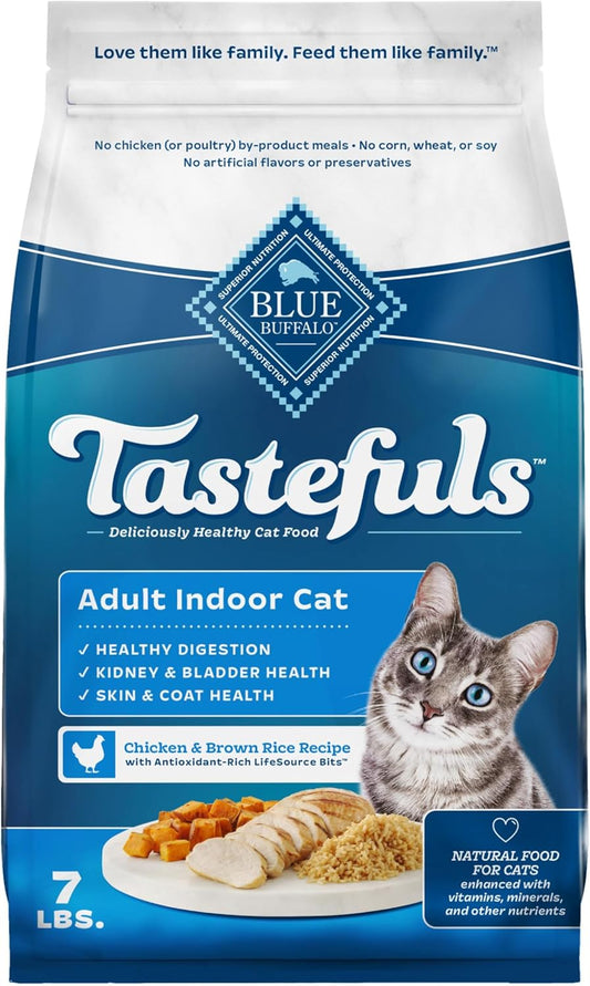 Blue Buffalo Tastefuls Natural Dry Food for Adult Indoor Cats, Chicken & Brown Rice Recipe, 7-lb. Bag
