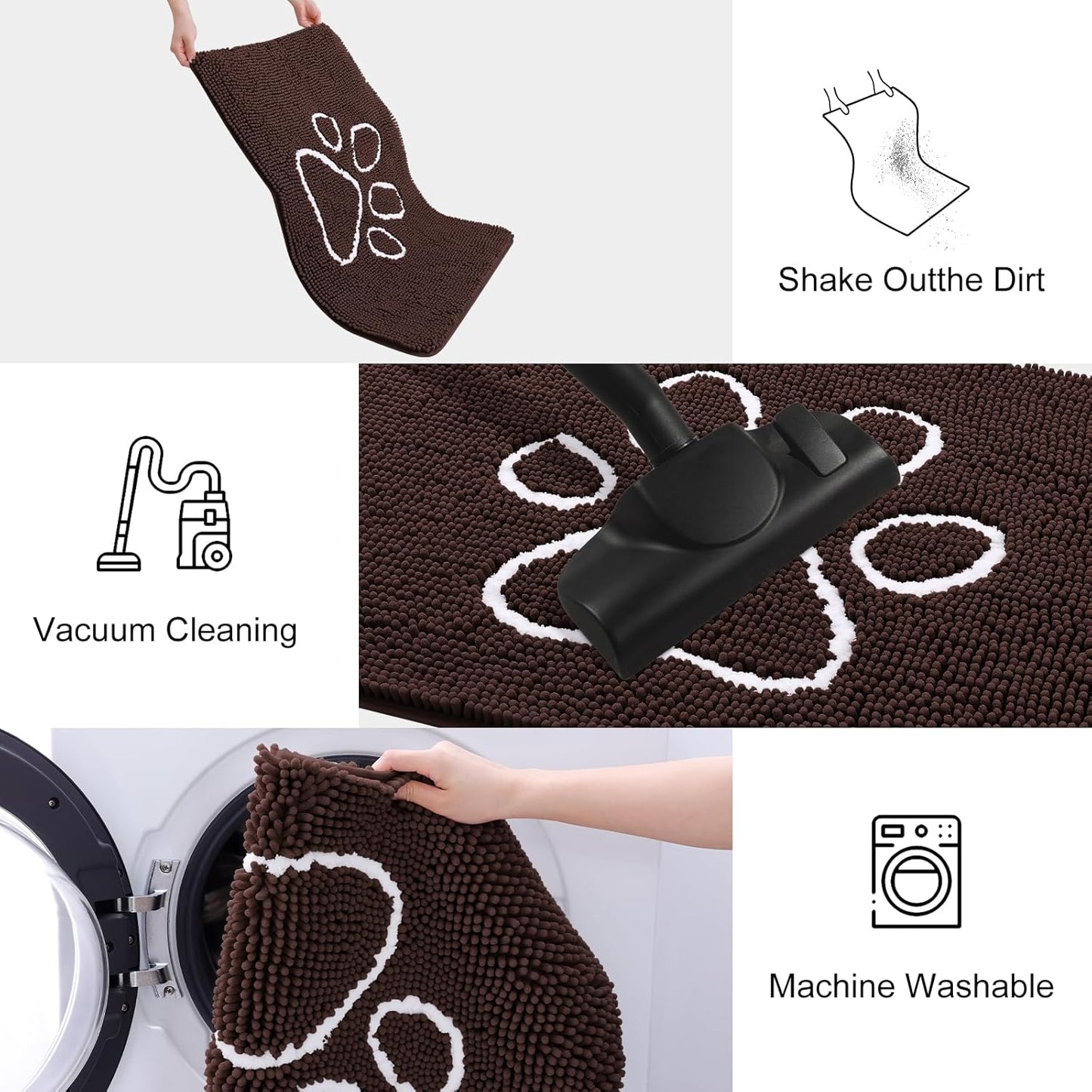 Smiry Dog Door Mat for Muddy Paws, Absorbent Dirt Trapper Non Slip Quick Dry Washable Chenille Mat for Mud Dogs, Entry Rug for Indoor and Outdoor (30x20 Inches, Brown and White)