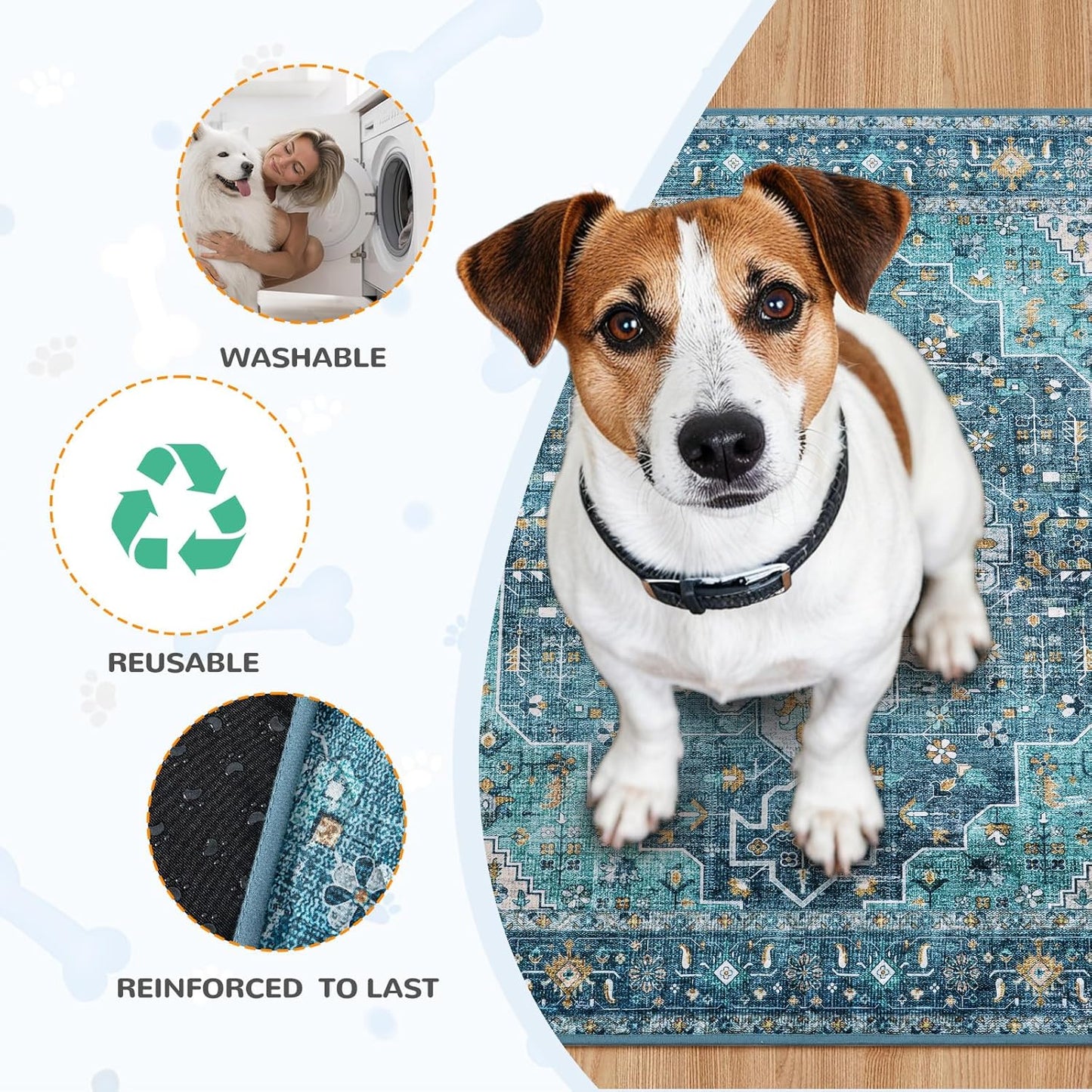 Lahome Super Absorbent & Leakproof Washable Dog Pee Pads - 2 Pack Value Set - Waterproof, Non-Slip Reusable Pads for Puppy Training, Crates & Whelping (24"x24", Blue)