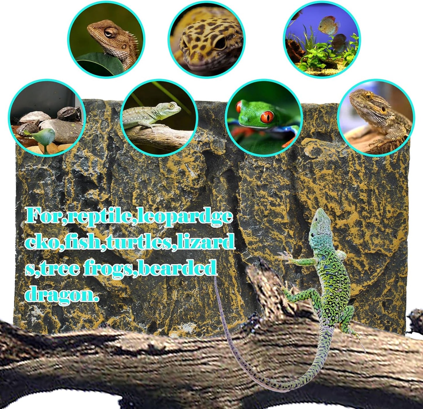 PINVNBY Rock Terrarium Background,3D Bearded Dragon Tank Backgrounds Wall Reptile Stereo Backdrop Amphibian Habitat Climbing Board Decoration Aquarium Background Decor for Reptiles Lizard Fish Frog