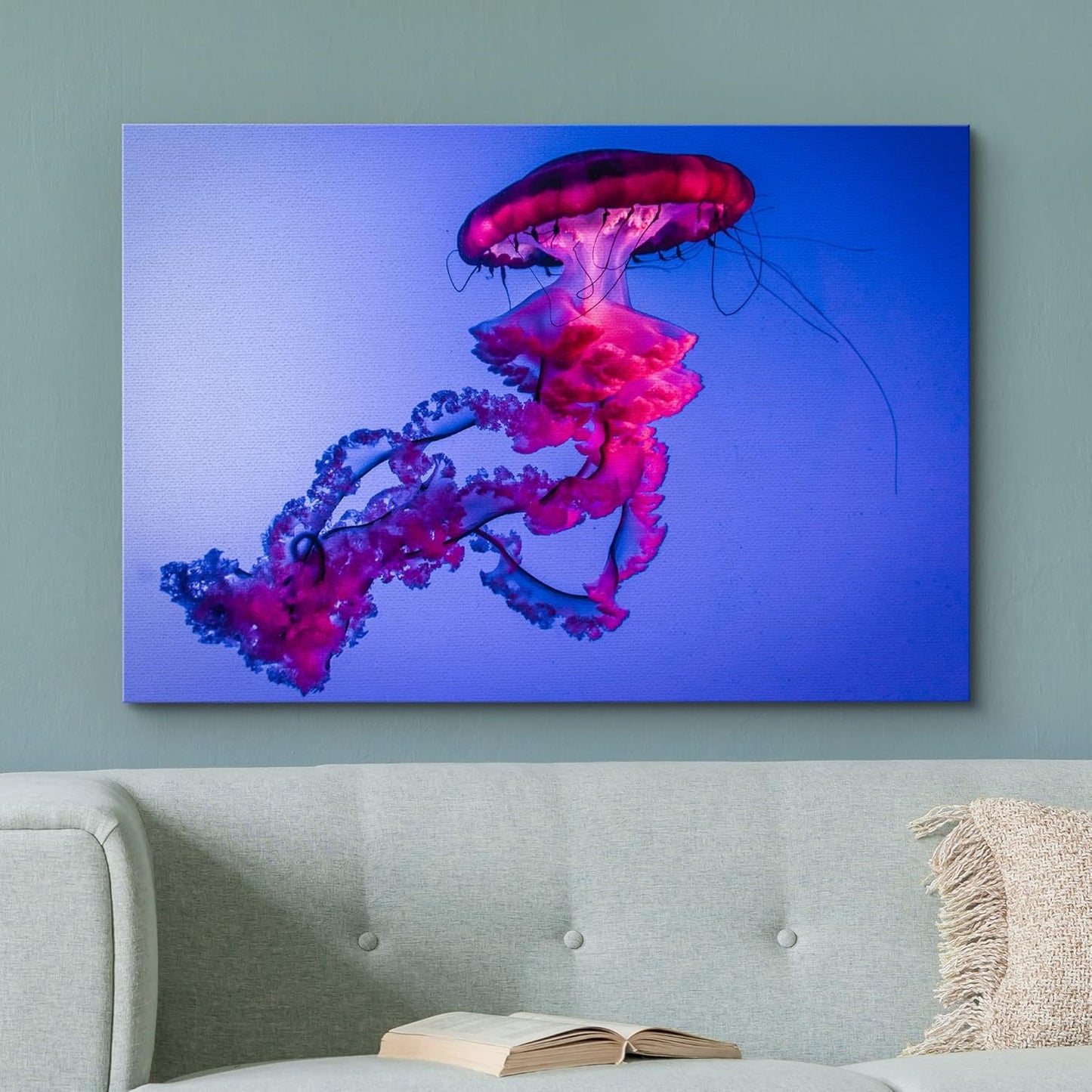 wall26 Canvas Print Wall Art Vibrant Neon Hot Pink Underwater Jellyfish Nature Animals Photography Realism Rustic Scenic Landscape Wilderness Earth for Living Room, Bedroom, Office - 32"x48"