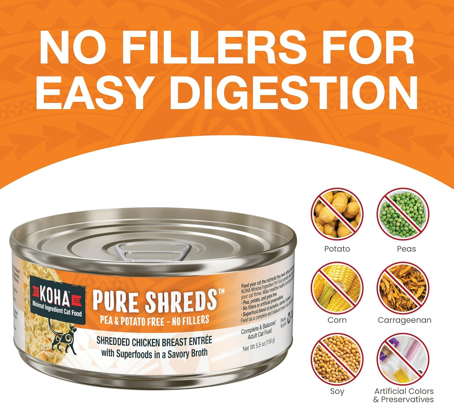 KOHA Pure Shreds Chicken Entrée for Cats, High Protein Wet Cat Food, 2.8oz Cans (Pack of 24)