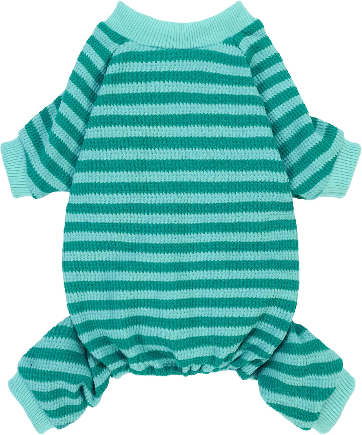 Fitwarm Green and Teal Striped Dog Pajamas, Waffle Dog Clothes for Small Dogs Girl Boy, Puppy Onesie with Feet, Pet Cat Outfit, XXL