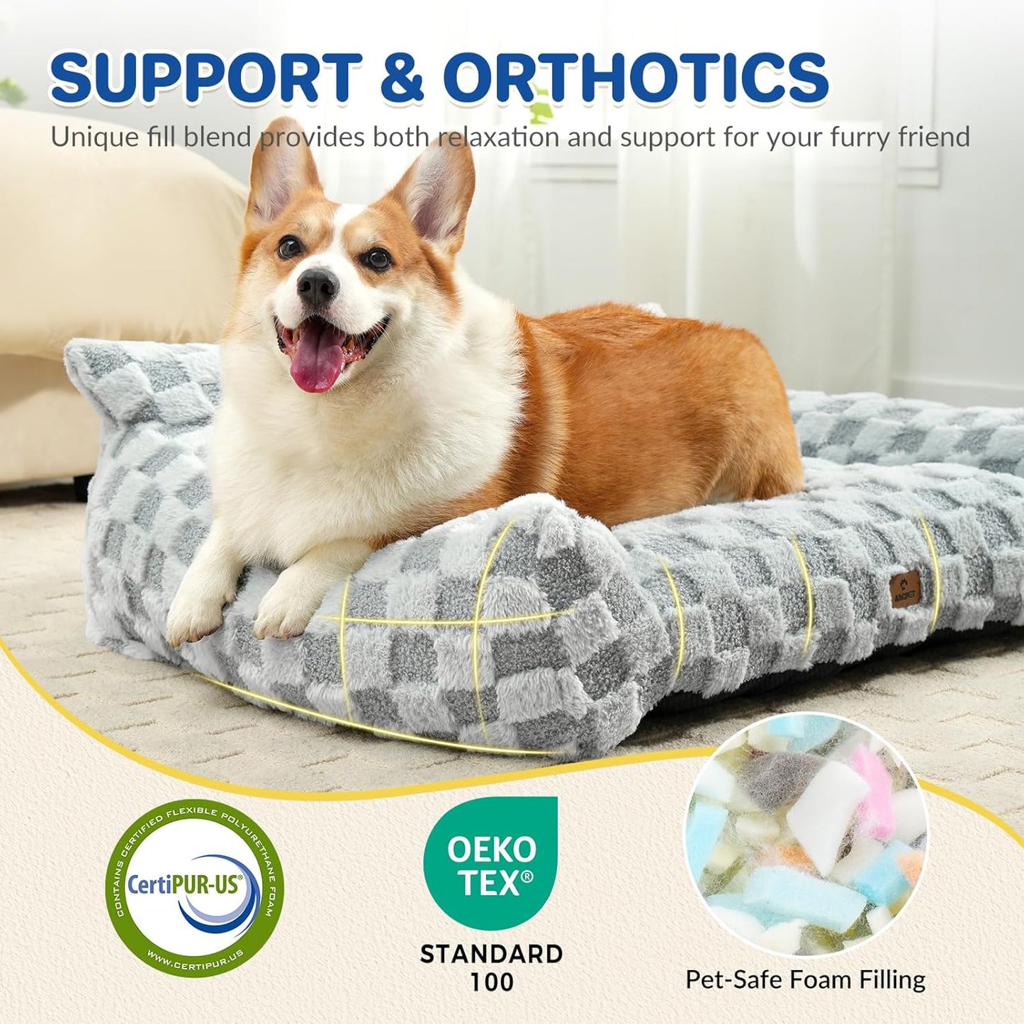 Cat Bed Cat Couch for Puppy and Kitten, Fluffy Pet Sofas Medium Dog Sofa Bed, Supportive Cats Sofa for Indoor Cats, Washable Cover & Non-Slip, 32 inch, Grey