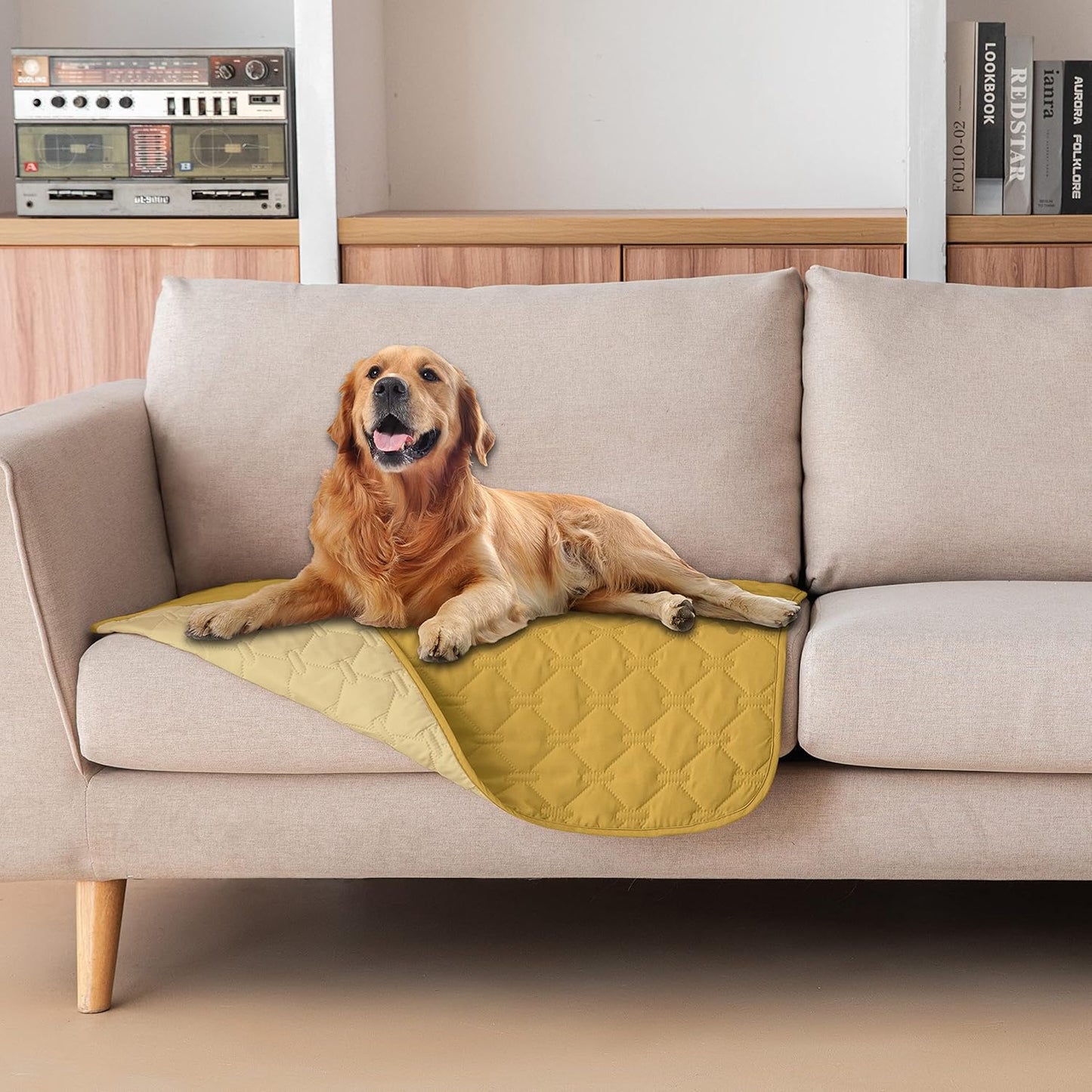 gogobunny 100% Double-Sided Waterproof Dog Bed Cover Pet Blanket Sofa Couch Furniture Protector for Puppy Large Dog Cat, Reversible (30x30 Inch (Pack of 1), Dark Yellow/Light Yellow)