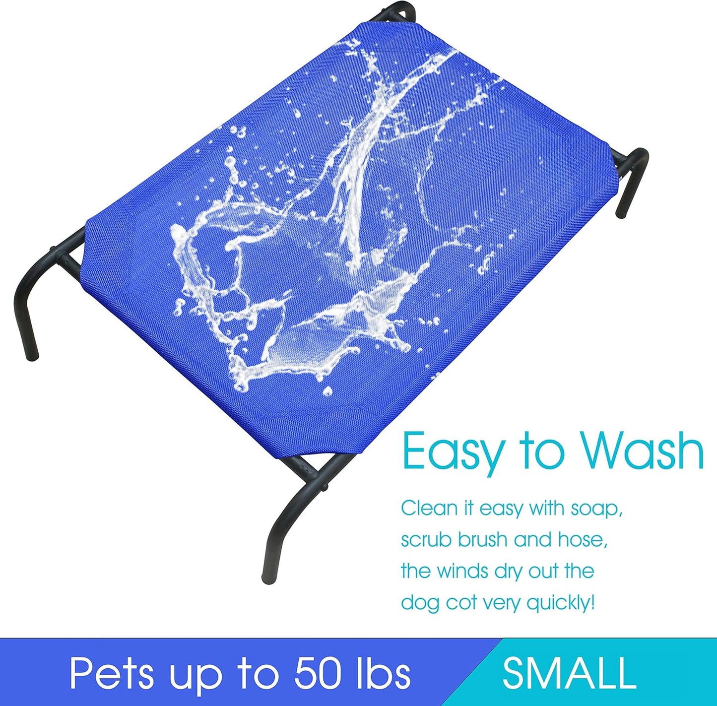 PHYEX Raised Pet Cot for Small Pets, Elevated Dog Bed with Breathable Mesh, Sturdy Steel Frame for Indoor & Outdoor Use, Non-Slip Design, Easy Clean, 33-Inch Blue