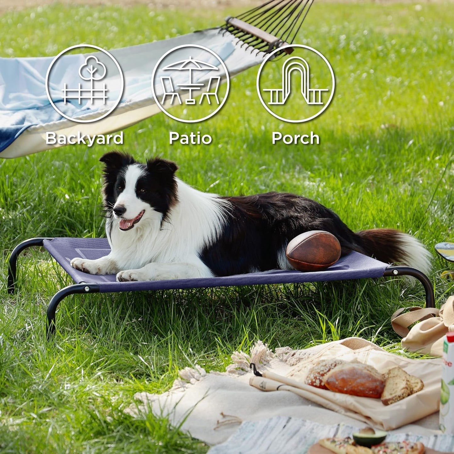 Bedsure Outdoor Elevated Dog Bed Large Sized Dog, Portable Indoor & Outdoor Cooling Raised Cot Pet Hammock Bed with Skid-Resistant Feet, Frame with Breathable Mesh, Deep Sea Blue, 49 inches