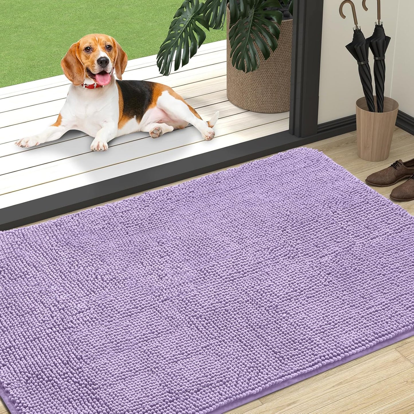 OLANLY Dog Door Mat for Muddy Paws 47x32, Absorbs Moisture and Dirt, Absorbent Non-Slip Washable Doormat, Quick Dry Chenille Mud Mat for Dogs, Entry Indoor Entryway Carpet for Inside Floor, Lavender