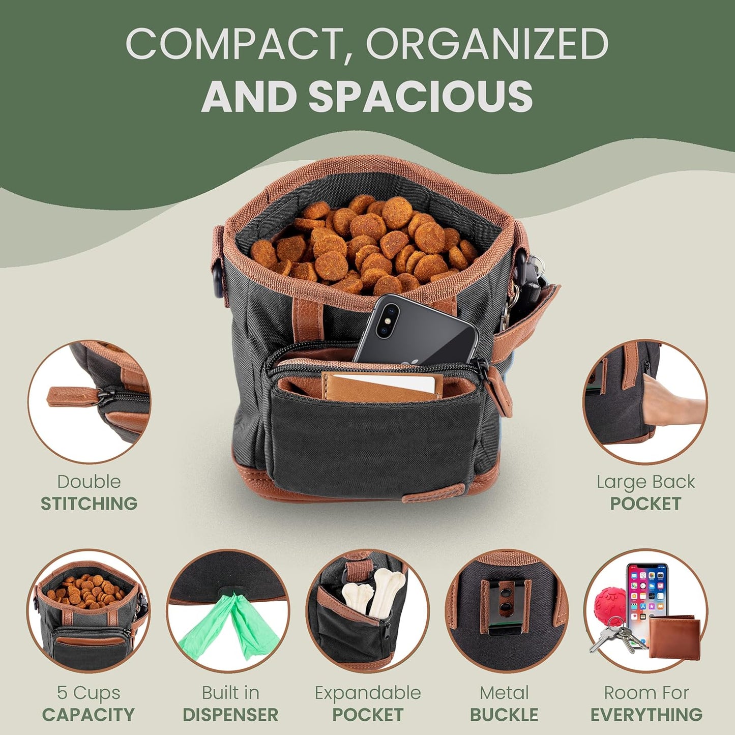 BEAU&FUR Dog Treat Pouch with Clicker for Training - Hands-Free Dog Treat Bag with Magnetic Closure, Built-in Poop Bag Holder Pocket