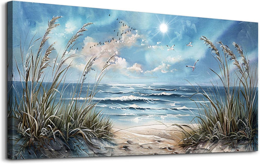 hyidecorart Large Wall Decor For Bedroom Framed Wall Art For Living Room Sunshine Ocean Scenery Painting Blue Sea Waves Wall Pictures Office Modern Canvas Prints Artwork Aesthetic Home Decorations