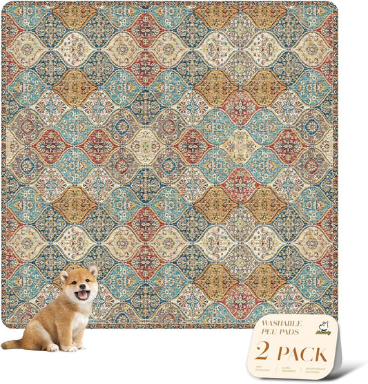 nunubaby 2PACK Washable Pee Pads for Dogs, Stylish, Non-Slip and Leak-Proof Pee Pads. Reusable Potty Pads for Dogs for Crates and Floors.(Cream/Multi, 72" x72")