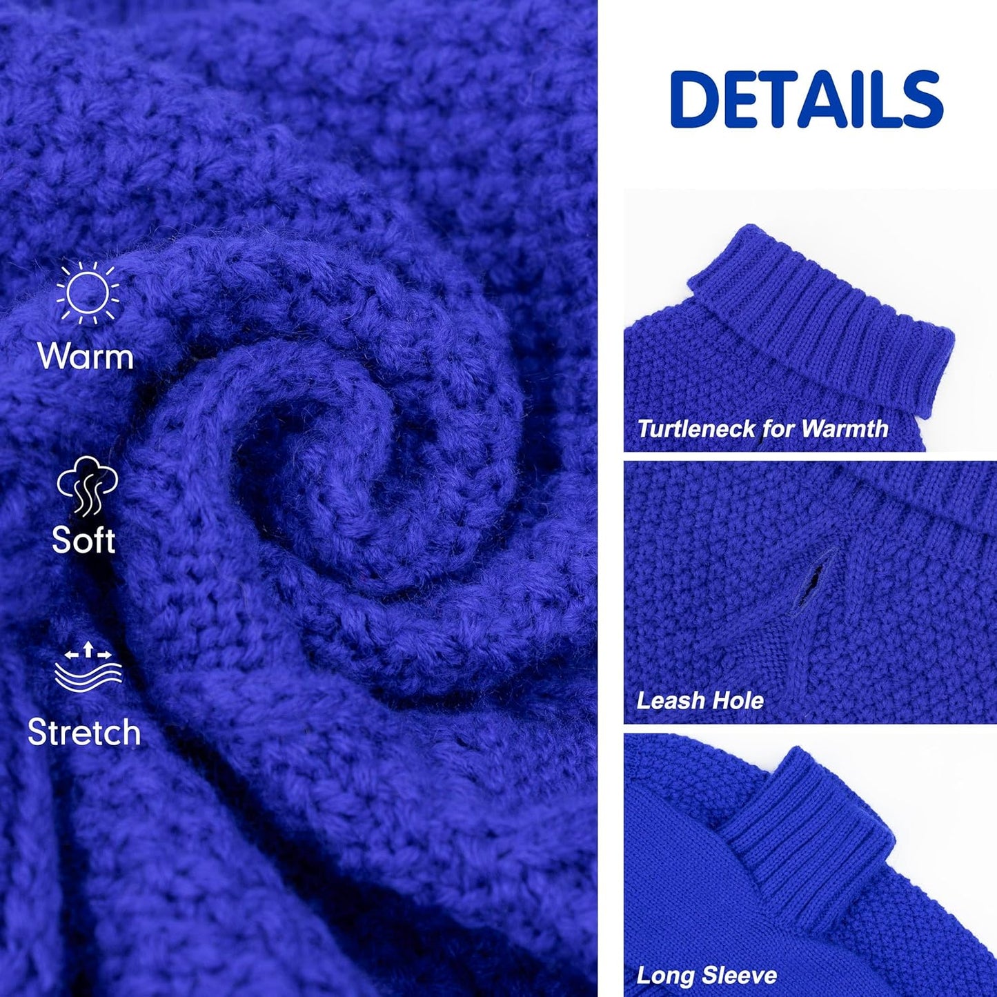 cyeollo Dog Sweater Pullover Turtleneck for Dogs, Classic Knitwear Fall Winter Cold Weather Doggie Clothes Warm Pet Apparel Small Medium Large Dog Sweaters, Royal Blue XL