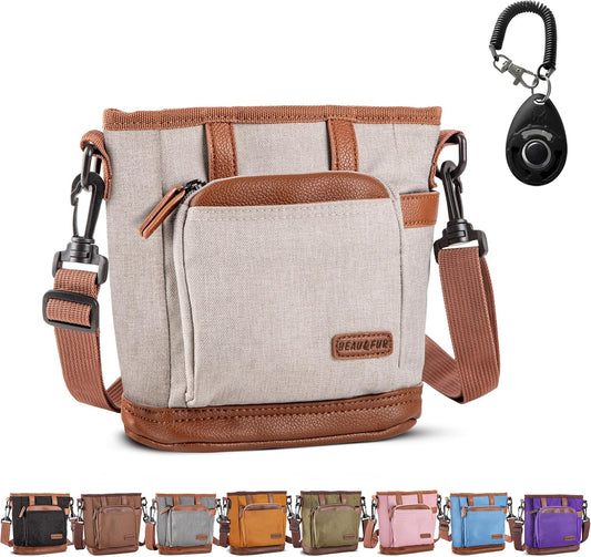 BEAU&FUR Dog Treat Pouch with Clicker for Training - Hands-Free Dog Treat Bag with Magnetic Closure, Built-in Poop Bag Holder Pocket