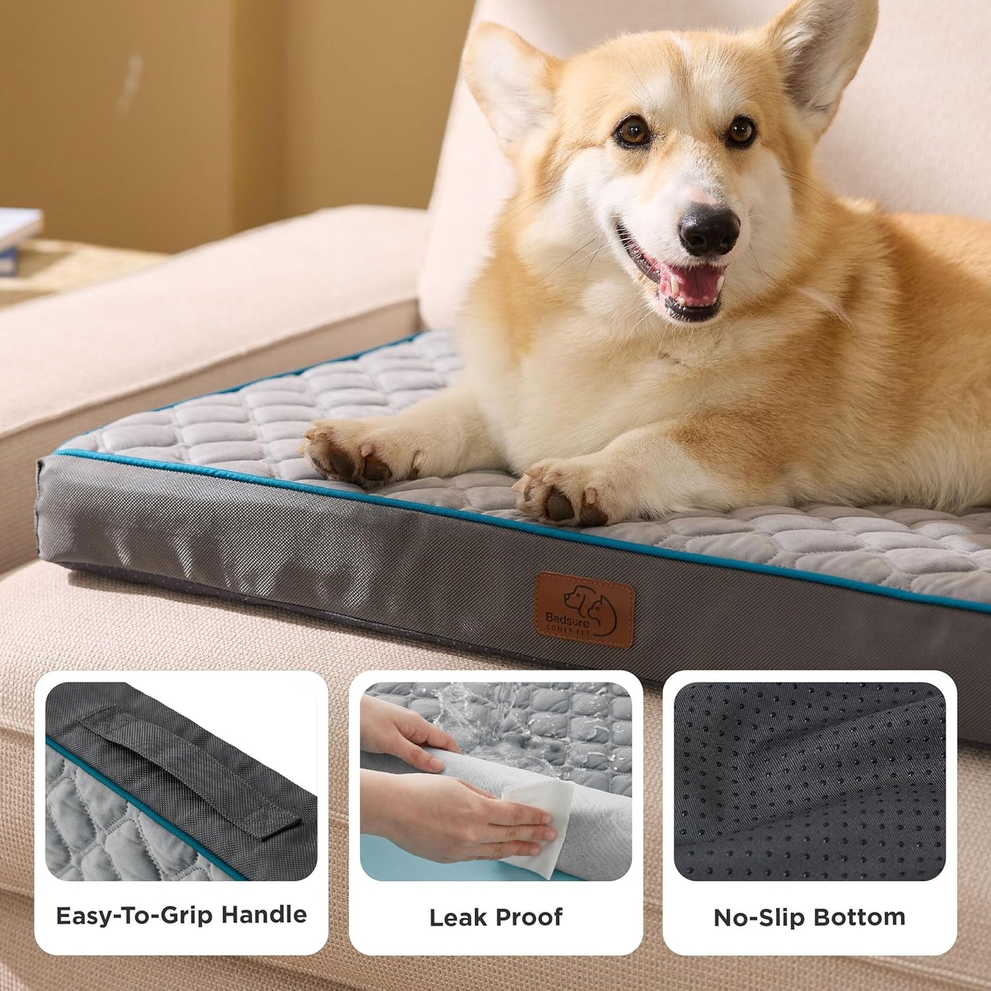 Bedsure Orthopedic Dog Bed for Medium Dogs - Flat Memory Foam Pet Mattress with Removable Washable Cover and Egg Crate Foam, Suitable for Pet Up to 35 lbs, 30x20x3 Inches, Grey