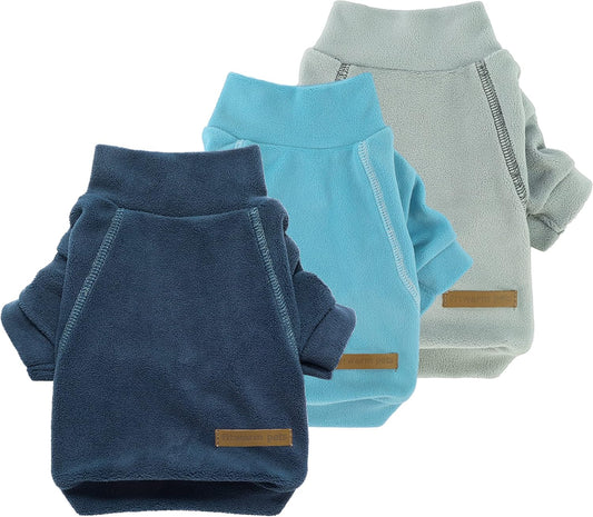 Fitwarm 3 Pack Classic Fleece Sweater, Turtleneck Sweatshirt, Winter Clothes for Small Dogs & Cats, Pullover Jacket, Cat Apparel, Blue, Grey, Navy, Small