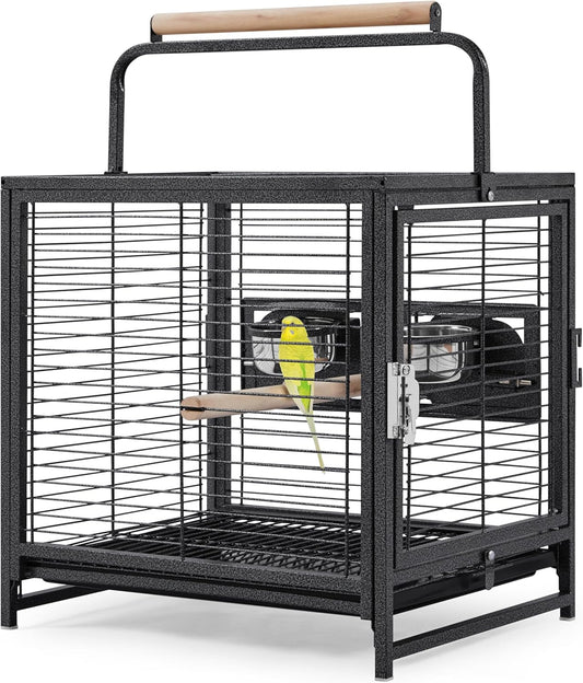 Yaheetech 25.5'' Wrought Iron Bird Travel Carrier Cage Parrot Cage with Handle Wooden Perch & Seed Guard for Small Parrots Canaries Budgies Parrotlets Lovebirds Conures Cockatiels