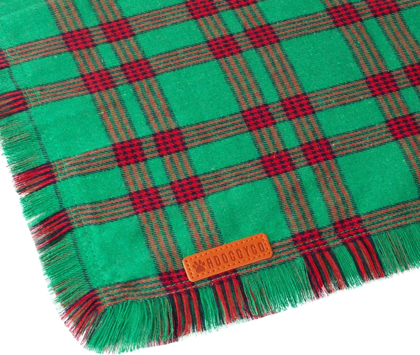 ADOGGYGO Christmas Dog Bandanas with Tassels, Red Green Plaid Pet Xmas Scarf Bib, Multiple Sizes, Christmas Bandana for Small Dogs Puppies (Small)