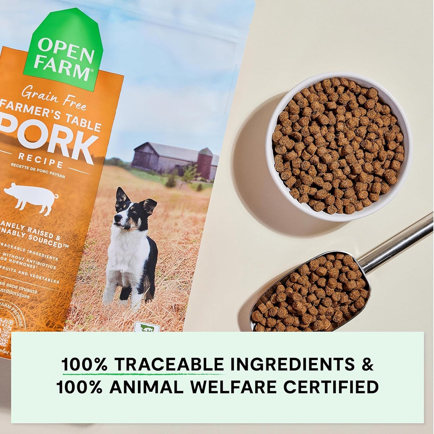 Open Farm, Grain-Free Dry Dog Food, Complete & Balanced Kibble, Sustainably & Ethically Sourced Ingredients, Non-GMO Veggies & Superfoods to Support Overall Health, Pork Recipe, 22lb Bag
