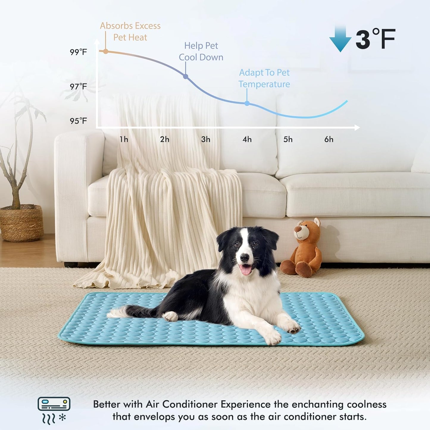MICROCOSMOS Summer Cooling Mat & Sleeping Pad- Water Absorption Top, Materials Safe, Easy Carry, EZ Clean. Keep Cooling for Pets, Kids and Adults.(Blue, 28" x 22")