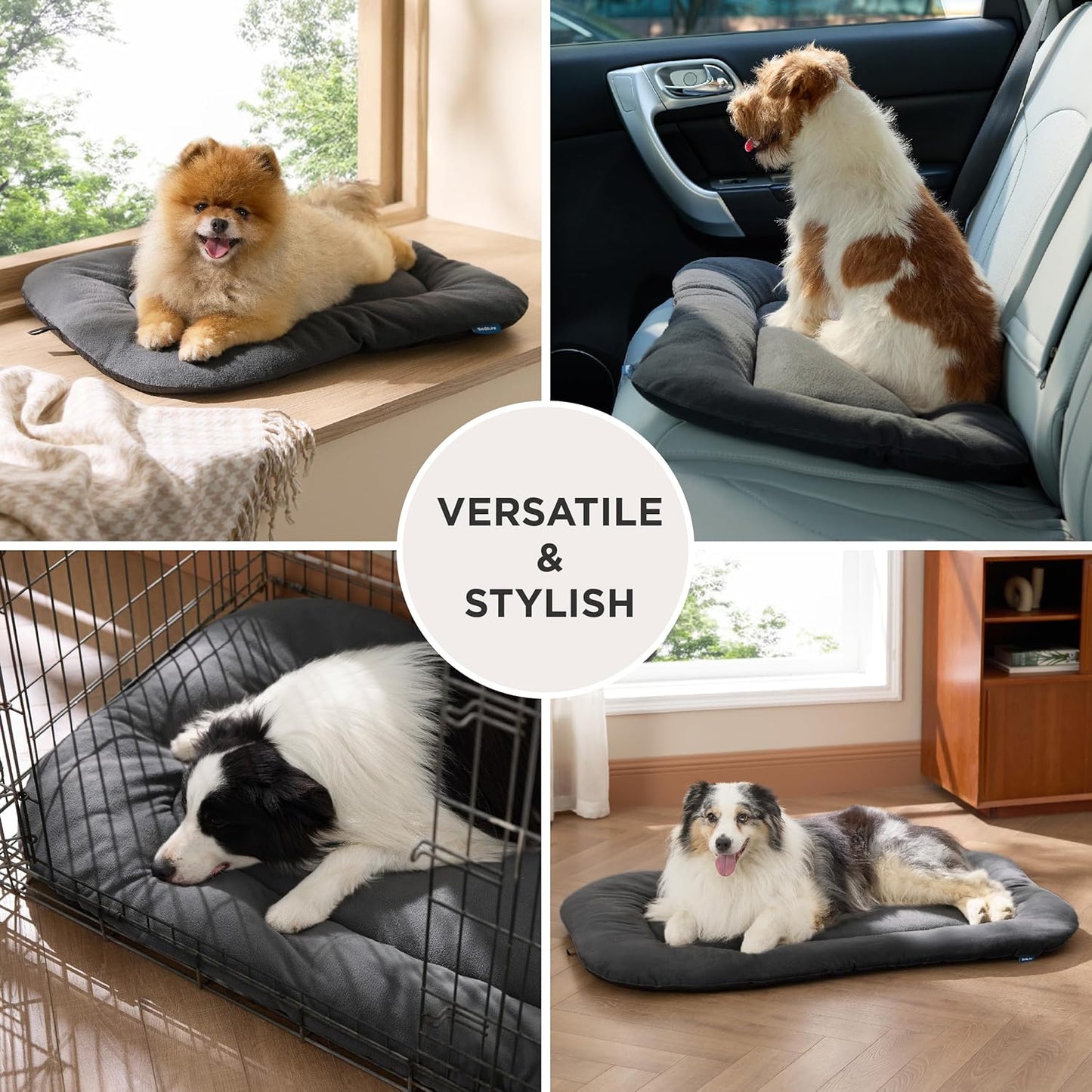 Bedsure Washable Dog Crate Pad for Large Dogs, Anti-Slip Puppy Kennel Dog Bed for Crate - Ultra Soft Fleece Flat Thin Pet Mat (Not Chew Proof), Grey 35"x22"