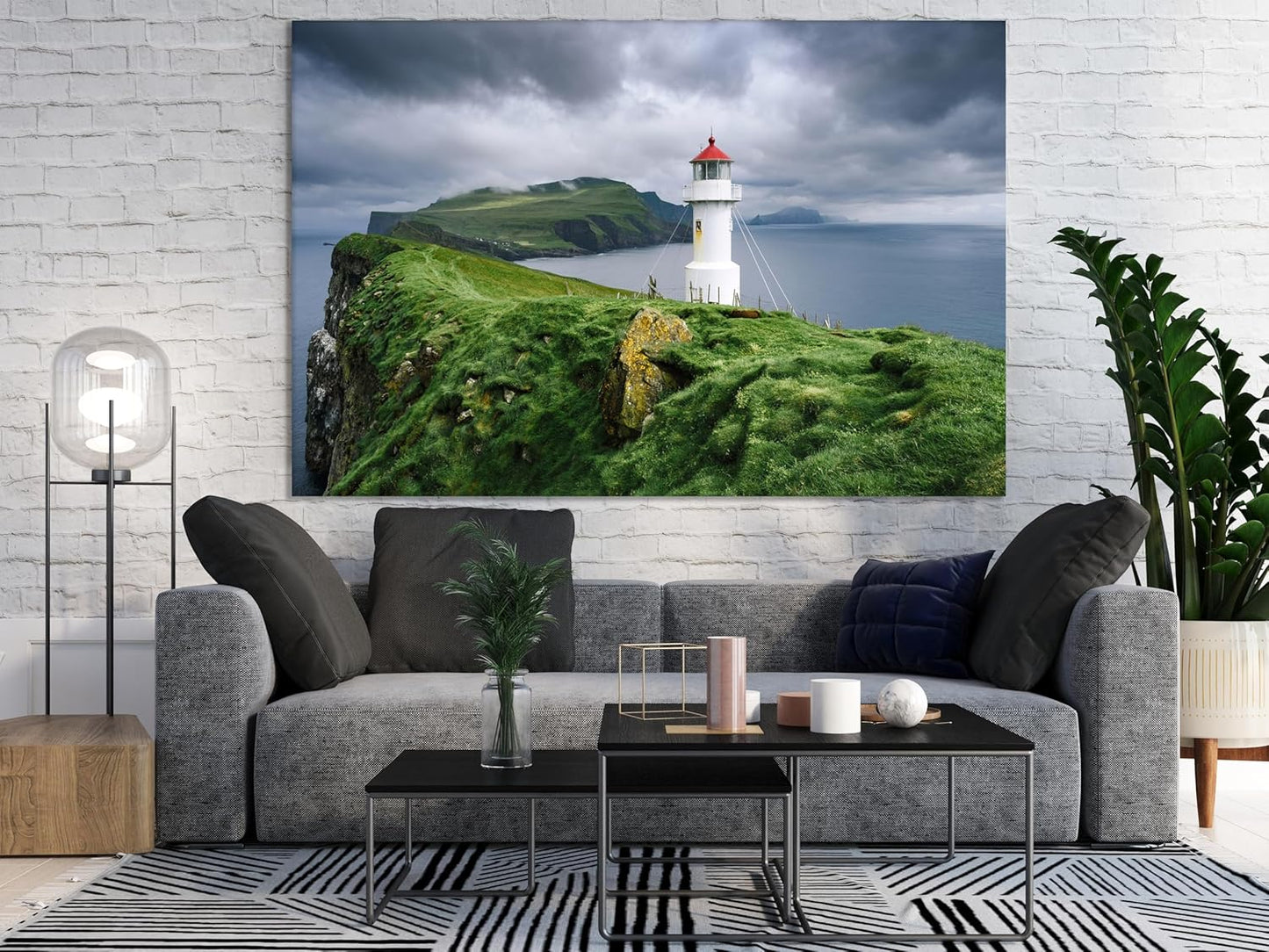 Nature Wall Art Prints - Ocean Forest Mountain Lake Canvas Landscapes - Small to Extra Large Living Room Bedroom Kitchen Bathroom Décor (Stormy Sky Lighthouse, 35L" x 53W")