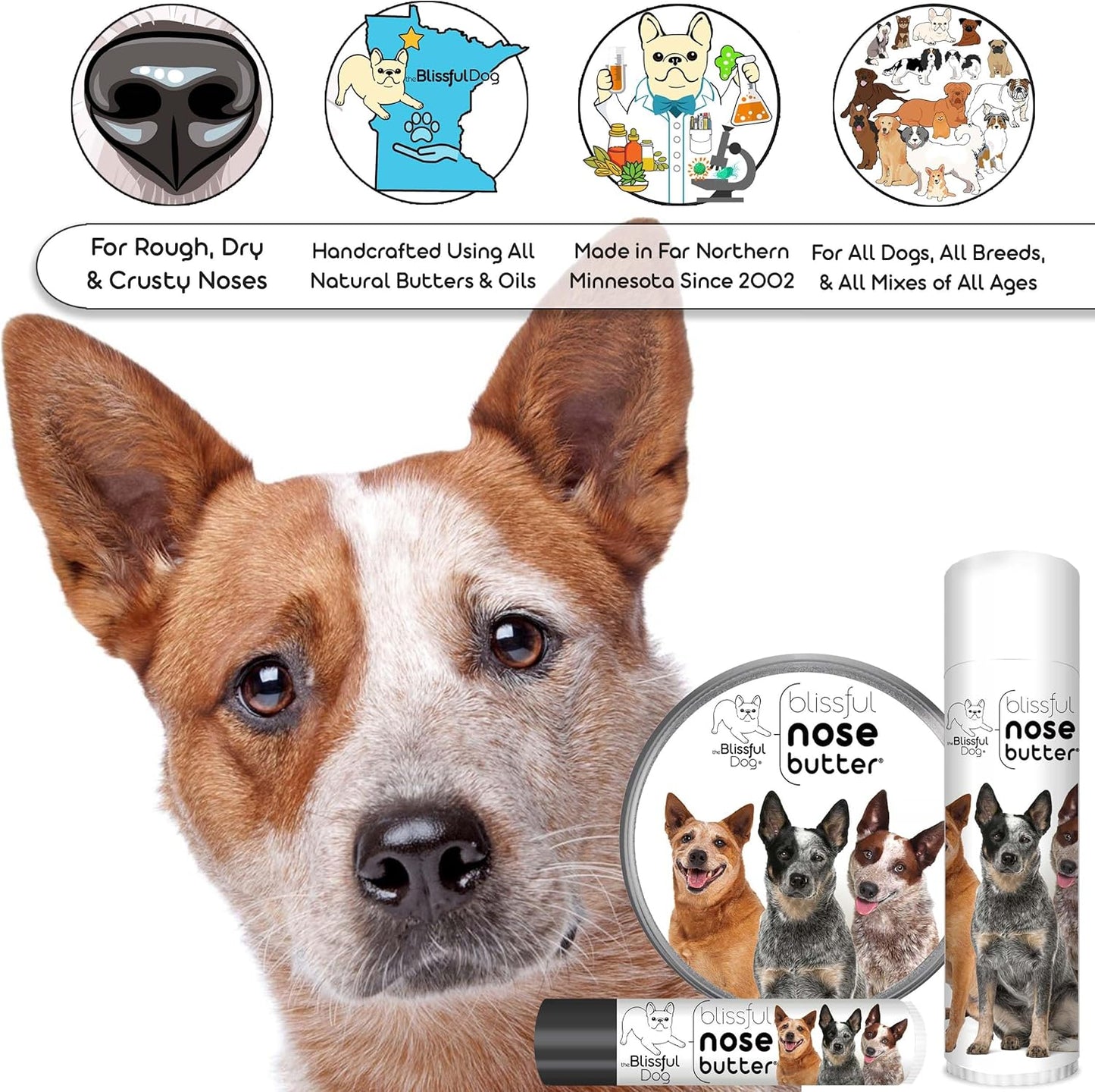 The Blissful Dog Australian Cattle Dog Unscented Nose Butter - Dog Nose Butter, 4 Ounce