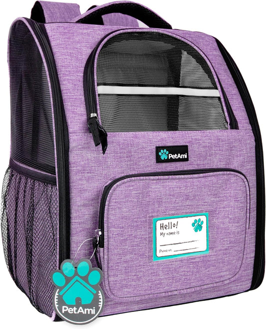 PetAmi Dog Backpack Carrier for Small Large Cat, Pet, Puppy, Ventilated Pet Hiking Backpack Travel Bag, Airline Approved Cat Backpack Carrier, Camping Biking Dog Bag Up to 18lbs Pet, Purple