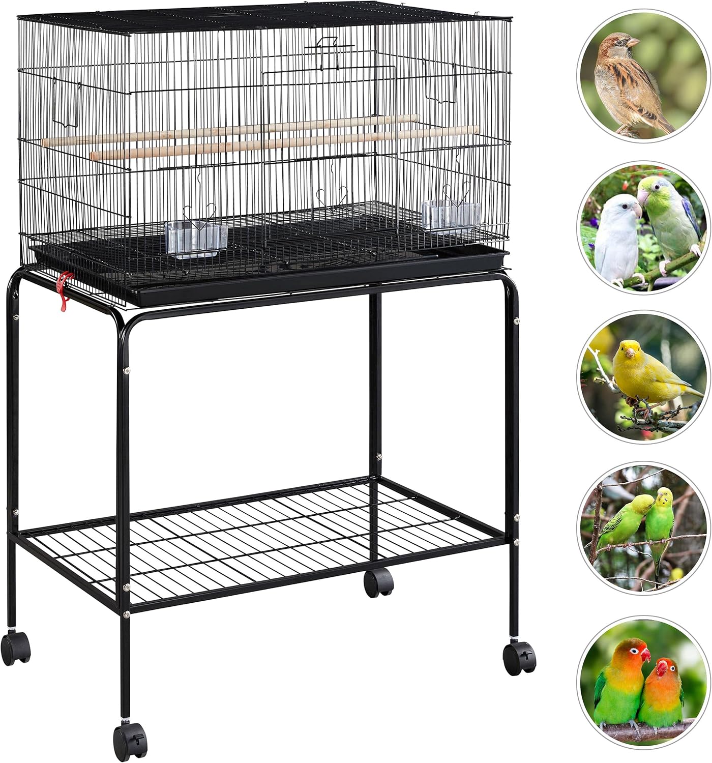 Yaheetech 47-inch Rolling Breeding Flight Bird Cages for Parakeets Budgies Finches Cockatiels Conures Lovebirds Canaries Parrots w/Detachable Stand, Black