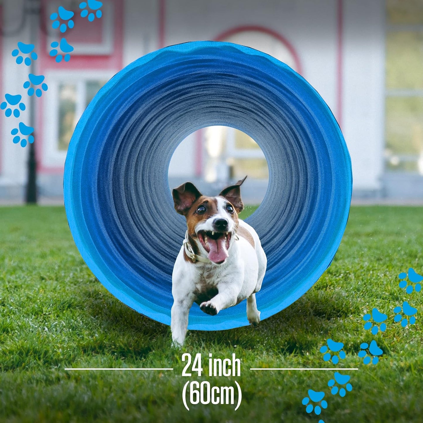 Houseables Dog Tunnel, Dog Agility Tunnel, Agility Equipment, Puppy Obstacle Course, Pet Playground, Crawling, Small, Medium, Large, Indoor/Outdoor, Play, Pop Up Set, Exercise Tube, Toy, Blue, 18 Feet