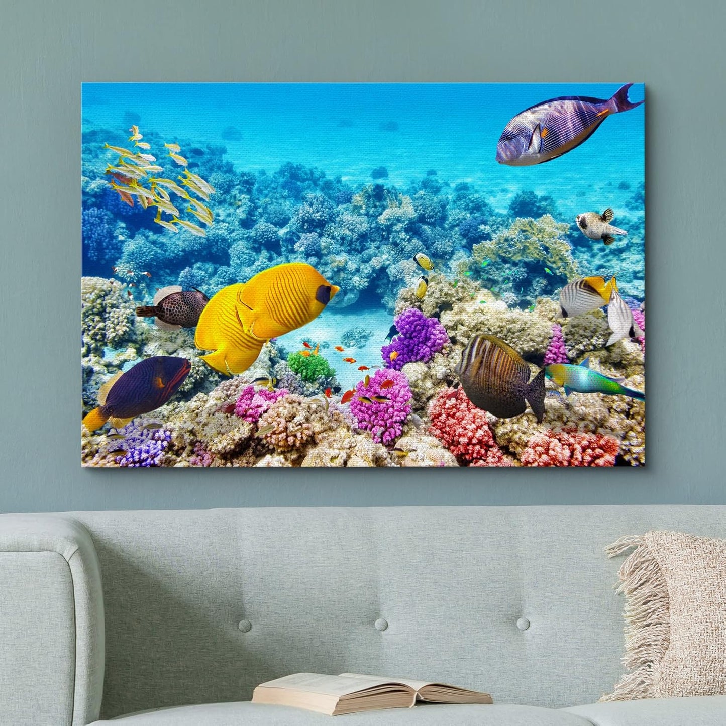 wall26 Canvas Print Wall Art Vibrant Teal Underwater Fish Coral Reef Nature Animals Photography Realism Rustic Scenic Landscape Wilderness Earth Colorful for Living Room, Bedroom, Office - 24"x36"