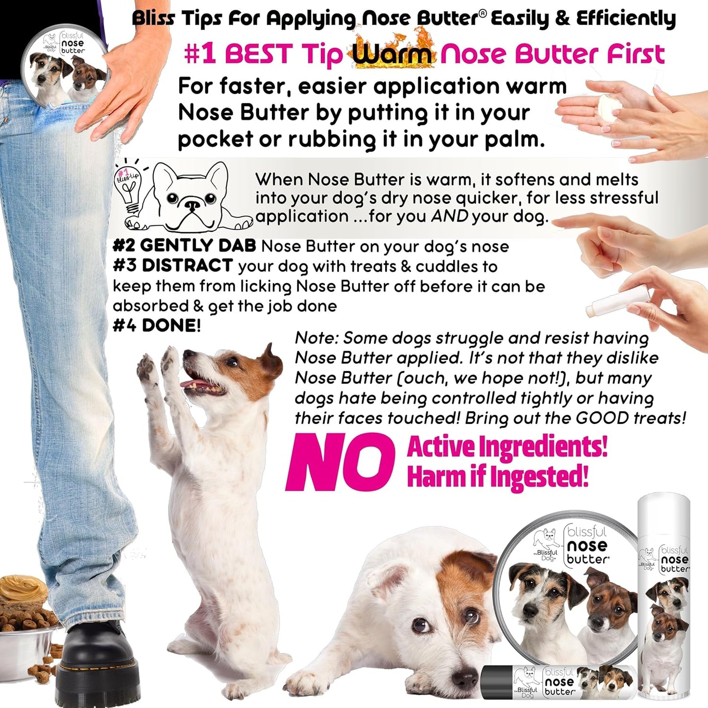 The Blissful Dog Jack Russell Terrier Nose Butter for Dry, Cracked Skin, Lick-Safe Dog Nose Balm with Moisturizing Shea Butter, Almond, Olive, and Essential Oils, Pet Supplies, Uncented, 0.50 oz.