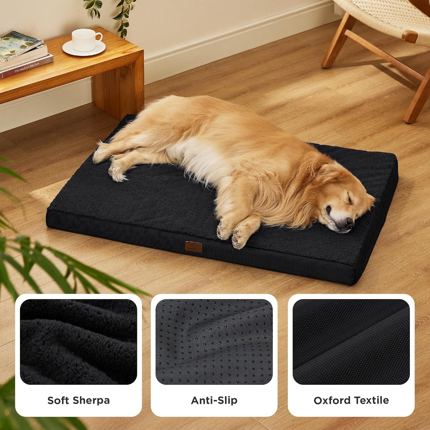 Bedsure XL Dog Beds Large Sized Dog -Orthopedic Flat Extra Large Pet Beds with Removable Washable Cover, Egg Crate Foam Mat, Suitable for Pet Up to 100 lbs