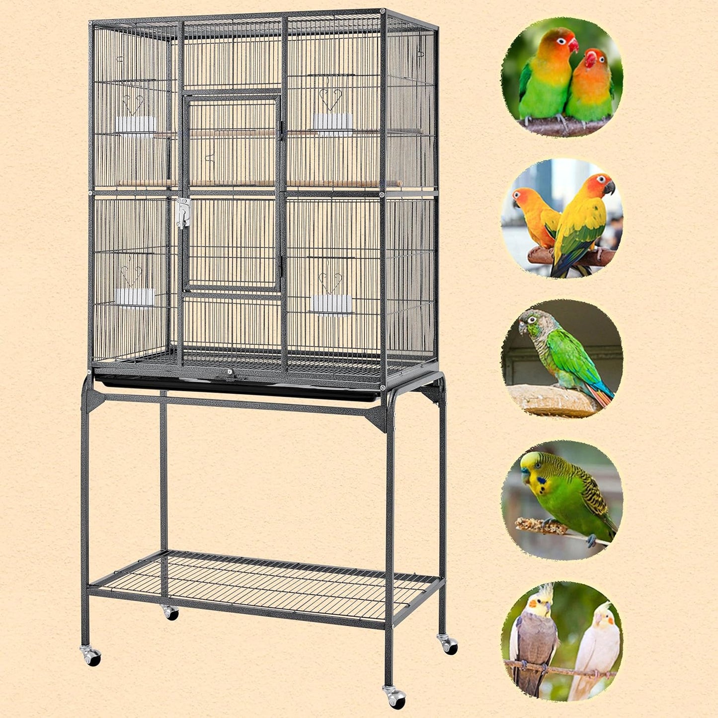 Yaheetech 63-Inch Wrought Iron Rolling Large Bird Cage for African Grey Small Quaker Amazon Parrots Canary Bird Flight Cage