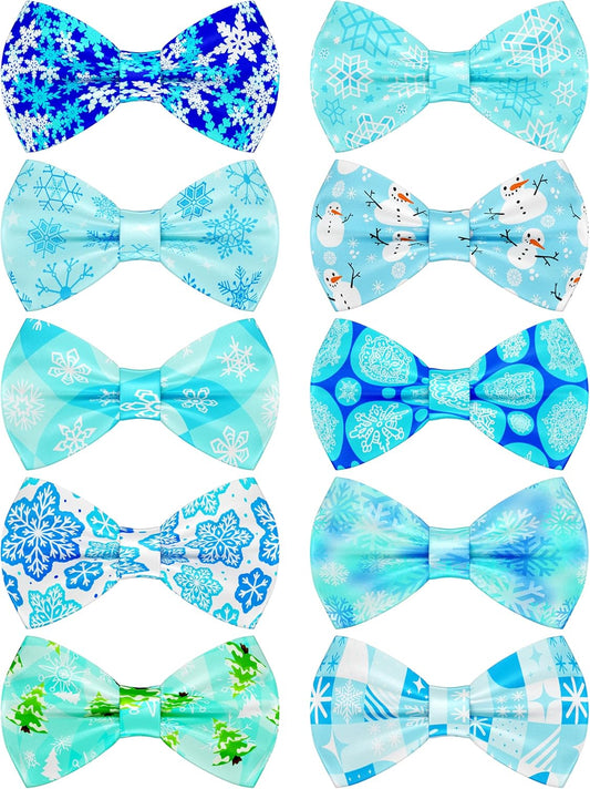 PET SHOW 10 Pack Winter Small Dog Bow Ties Sliding Collar Attachments Puppy Cats Snowflake Bowties for Medium Dogs Snowman Bowknots Holiday Party Pet Grooming Accessories(Small)